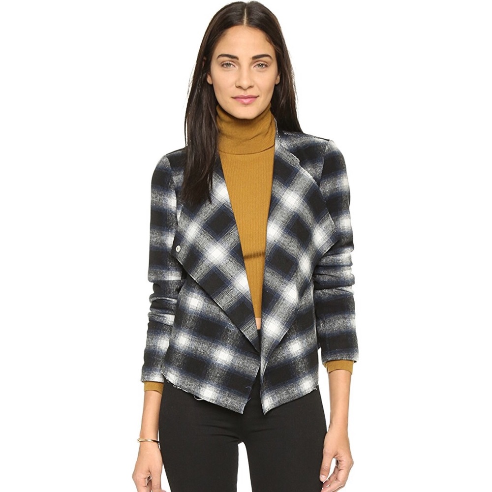 BB Dakota Quinn Plaid Moto Jacket Blue/Black Sz XS